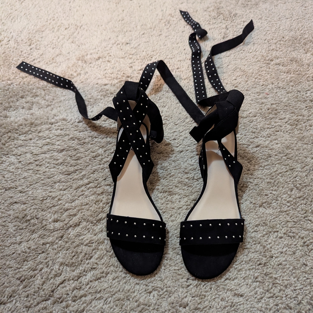 Black Strappy Sandals with Polka Dots